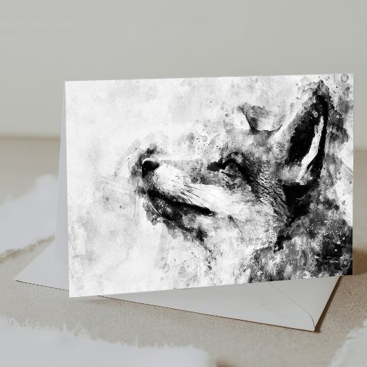 Red Fox Black and White Watercolor 01 Dankeskarte