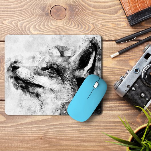 Red Fox Black and White Watercolor 01 Mousepad