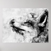 Red Fox Black and White Watercolor 01 Poster (Vorne)