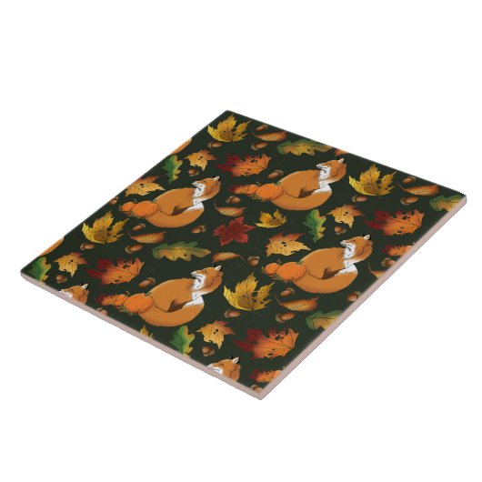 Red Fox Blätter Acorn Green Fliese (Seite)