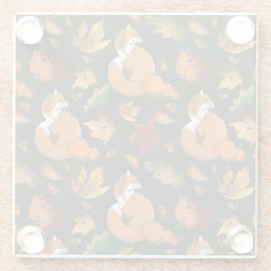 Red Fox Blätter Acorns Green Glasuntersetzer (Rückseite)