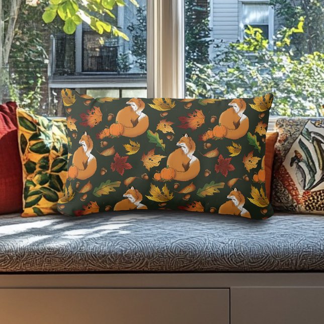 Red Fox Blätter Acorns Green Lendenkissen (Von Creator hochgeladen)