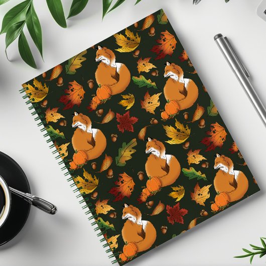 Red Fox Blätter Acorns Green Notizblock