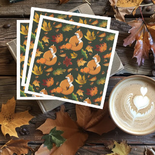 Red Fox Blätter Acorns Green Serviette