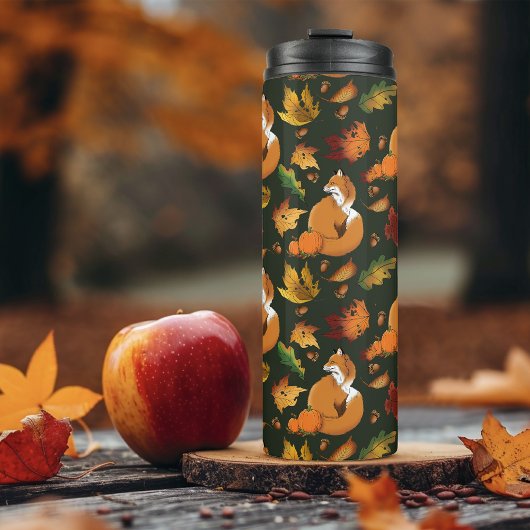 Red Fox Blätter Acorns Green Thermosbecher