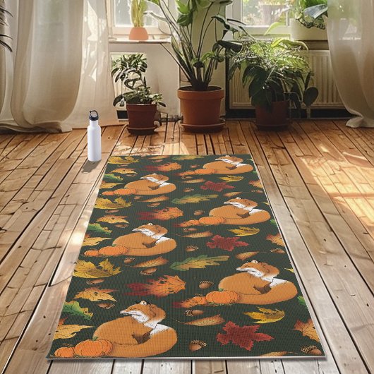 Red Fox Blätter Acorns Green Yogamatte