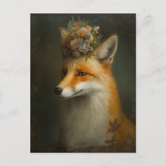 Red Fox Blume auf Kopf Postkarte (Vorderseite)