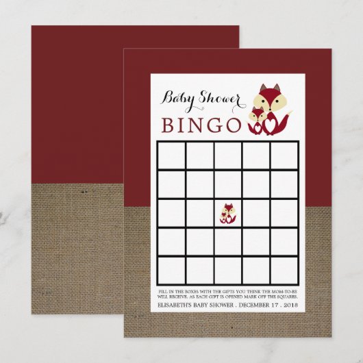 Red Fox Burlap Baby Dusche Bingo Einladung (Vorne/Hinten)