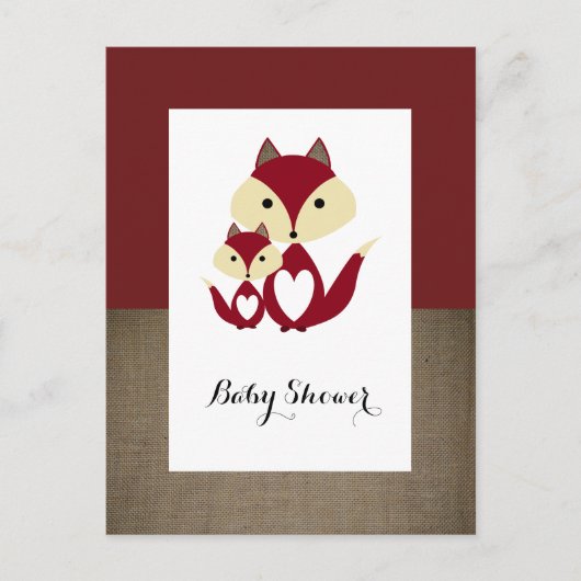 Red Fox Burlap Baby Dusche Einladung (Vorderseite)