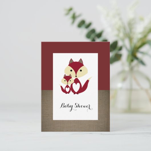 Red Fox Burlap Baby Dusche Einladung (Stehend Vorderseite)