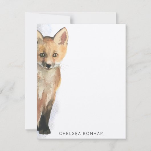 Red Fox Cub Watercolor Note Card Mitteilungskarte (Vorderseite)