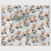 Red Fox Cubs Snowy Winter Scene Geschenkpapier (Flach)