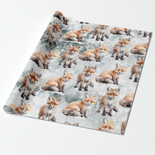 Red Fox Cubs Snowy Winter Scene Geschenkpapier (Ungerollt)