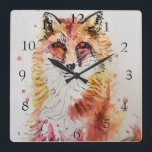 Red Fox Cute Art Whimsical Woodland Animal Quadratische Wanduhr<br><div class="desc">Red Fox Cute Art Whimsical Woodland Watercolour Painting Animal Room Decor Clock. Designed from my original painting art.</div>