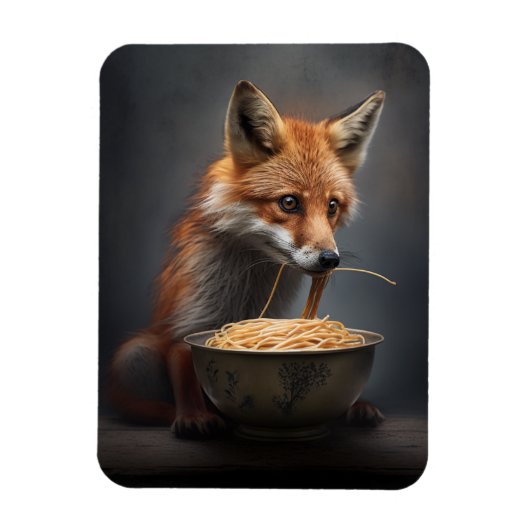 Red Fox Eating Spaghetti Magnet (Vertikal)