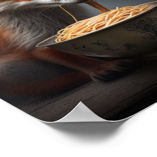 Red Fox Eating Spaghetti Poster (Ecke)