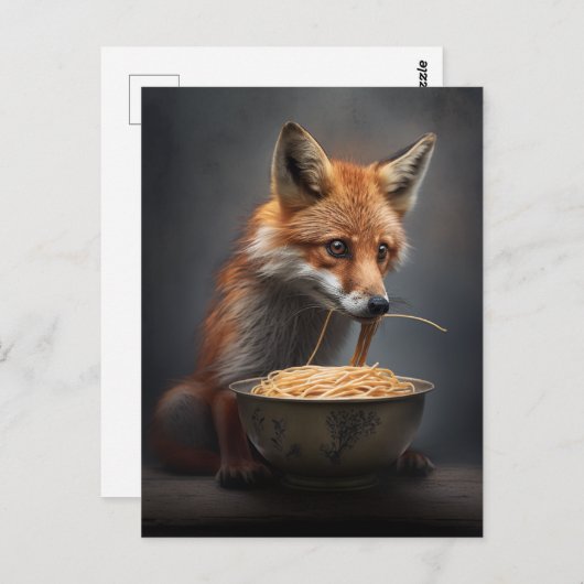 Red Fox Eating Spaghetti Postkarte (Vorne/Hinten)