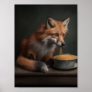 Red Fox essen eine Schüssel Spaghetti Poster