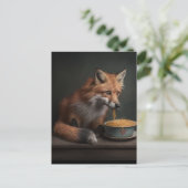 Red Fox essen eine Schüssel Spaghetti Postkarte (Stehend Vorderseite)