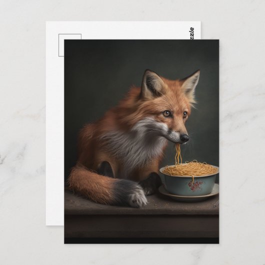 Red Fox essen eine Schüssel Spaghetti Postkarte (Vorne/Hinten)