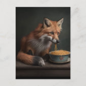 Red Fox essen eine Schüssel Spaghetti Postkarte (Vorderseite)