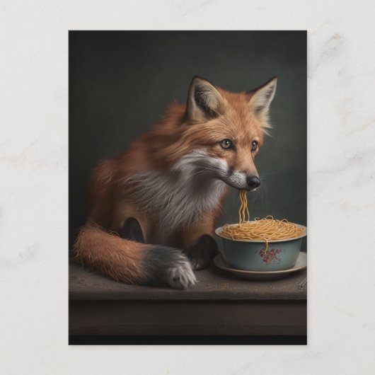 Red Fox essen eine Schüssel Spaghetti Postkarte (Vorderseite)
