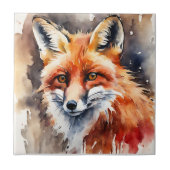 Red Fox Face Watercolor Fliese (Vorderseite)