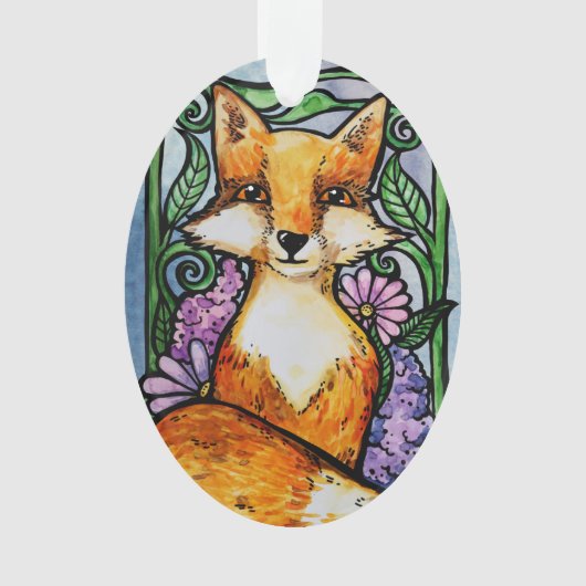 Red Fox Floral Nature Art Ornament (Vorderseite)