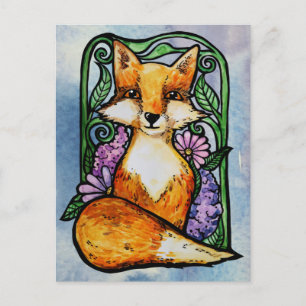 Red Fox Floral Nature Art Postkarte