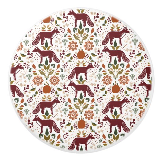 Red Fox Folk Art Knob zieht rustikale Hardware Keramikknauf (Vorderseite)