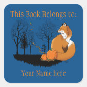 Red Fox Forest Pumpkins Buchzeichen Quadratischer Aufkleber (Vorderseite)