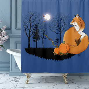 Red Fox Forest Pumpkins Duschvorhang