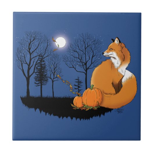 Red Fox Forest Pumpkins Fliese (Vorderseite)