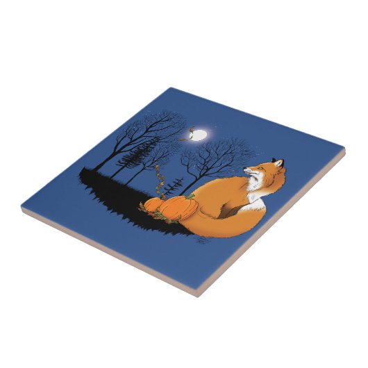 Red Fox Forest Pumpkins Fliese (Seite)