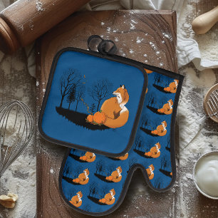Red Fox Forest Pumpkins Ofenhandschuh & Topflappen-Set