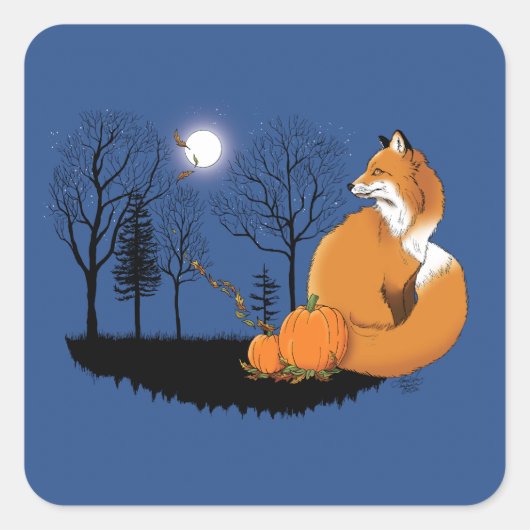 Red Fox Forest Pumpkins Quadratischer Aufkleber (Vorderseite)