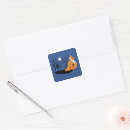 Red Fox Forest Pumpkins Quadratischer Aufkleber (Umschlag)