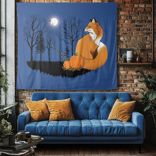 Red Fox Forest Pumpkins Wandteppich