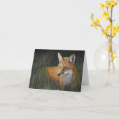 Red Fox - Gras Wildlife Art Note Card Karte (Gelbe Blume)
