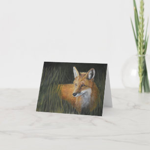 Red Fox - Gras Wildlife Art Note Card Karte