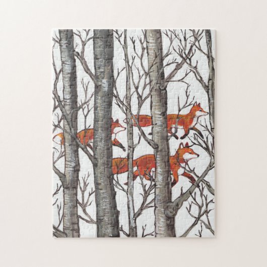 Red Fox Gray Forest Woods Jigsaw Puzzle Schwierigk (Vertikal)