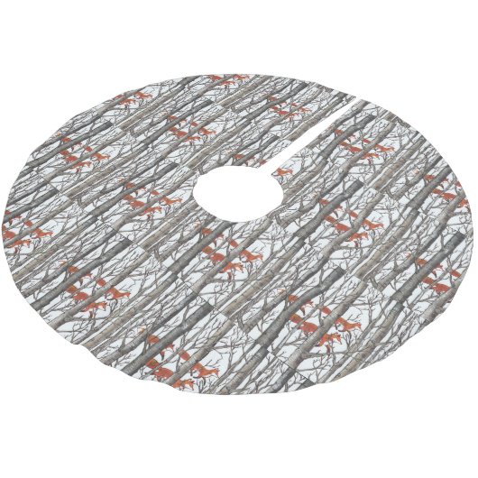 Red Fox Gray Forest Woods Weihnachtsbaumrock Polyester Weihnachtsbaumdecke (Schrägansicht)