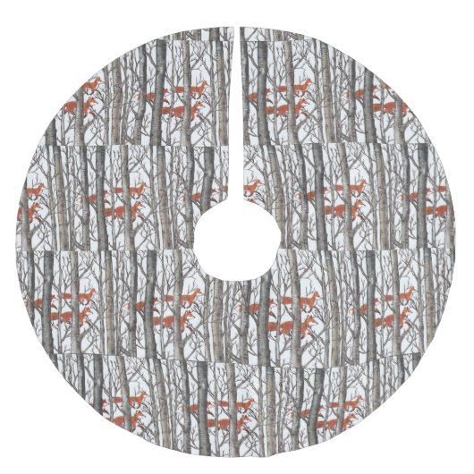 Red Fox Gray Forest Woods Weihnachtsbaumrock Polyester Weihnachtsbaumdecke (Vorderseite)