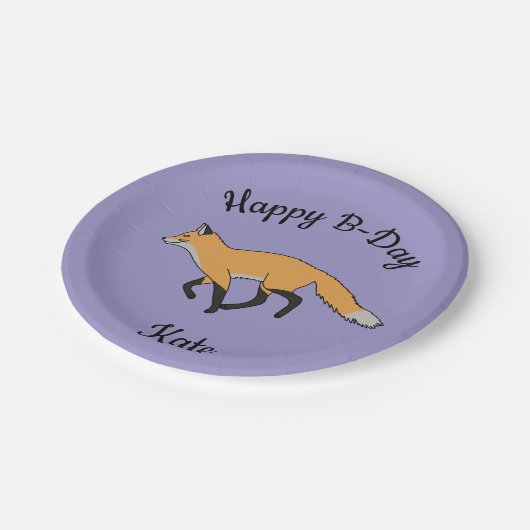 Red Fox Happy Birthday Pappteller (Schrägansicht)