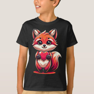 Red Fox Holding Heart Valentine's Day Niedlich Val T-Shirt