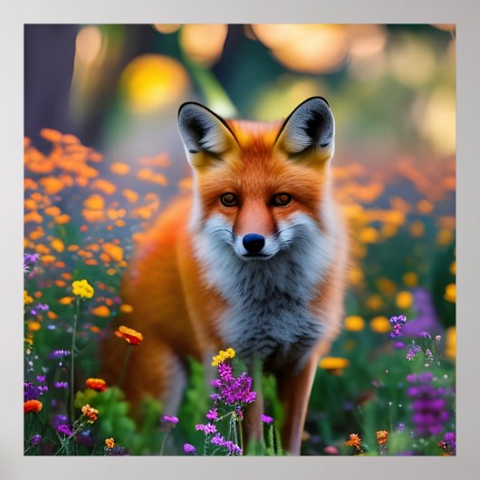 Red Fox im Bereich der Wildblumen Poster (Vorne)