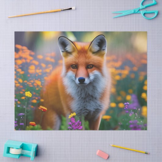 Red Fox im Bereich der Wildblumen Seidenpapier (Basteln)