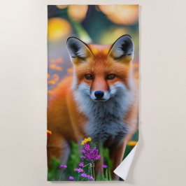 Red Fox im Bereich der Wildblumen Strandtuch