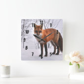 Red Fox im Winter Quadratische Wanduhr (Zuhause)