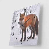 Red Fox im Winter Quadratische Wanduhr (Winkel)